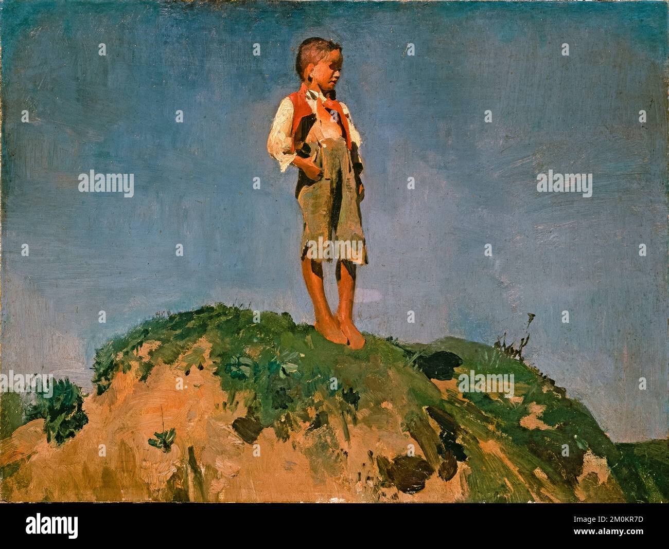 Franz von Lenbach peinture, Berger garçon sur une colline, huile sur carton, vers 1859 Banque D'Images