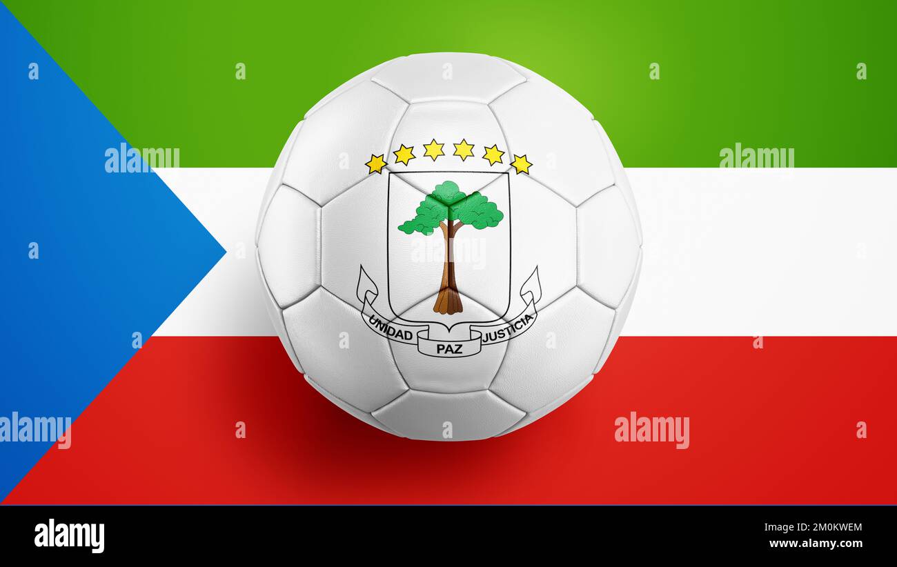 Ballon de football drapeau de Guinée équatoriale sur fond de drapeau de Guinée équatoriale. 3D illustration Banque D'Images