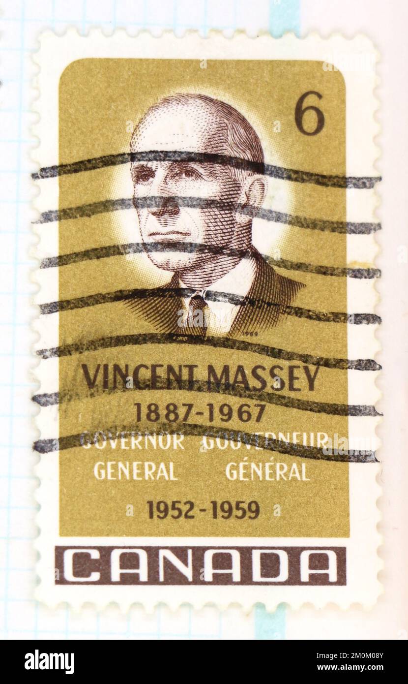 Photo d'un timbre-poste du Canada commémoration de Vincent Massey 1887-1967 1969 Banque D'Images