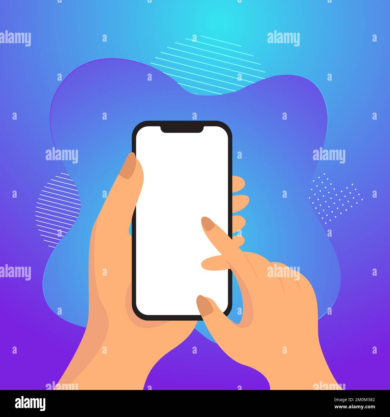 Smartphone utilisant le modèle de vecteur de publicité sur les médias sociaux de Hands Mockup Illustration de Vecteur