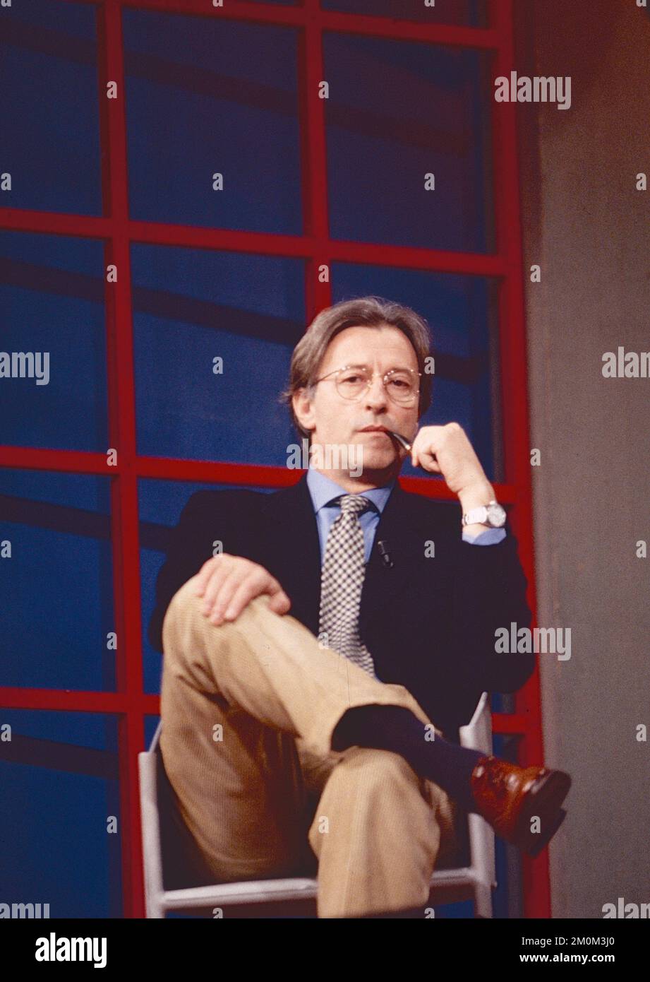 Le journaliste italien Vittorio Feltri au programme de télévision Maurizio Costanzo Show, Rome, Italie 1994 Banque D'Images