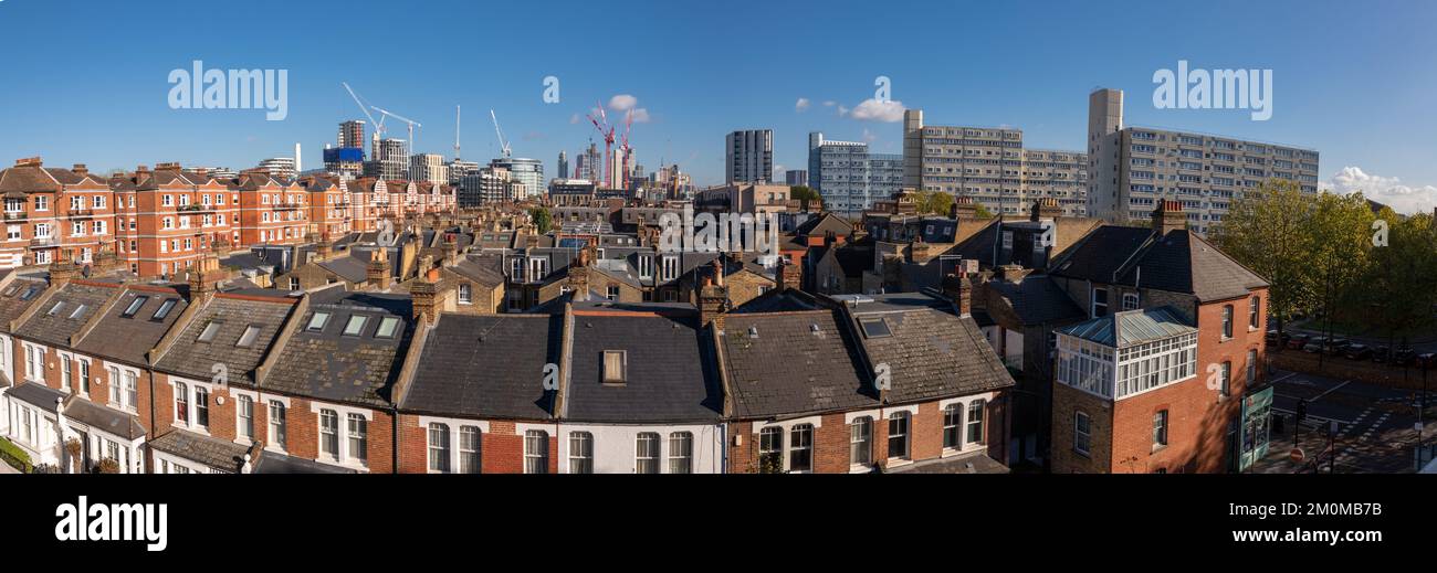 Vue panoramique de Battersea vers l'est en direction de Nine Elms, SW11 Londres. Banque D'Images