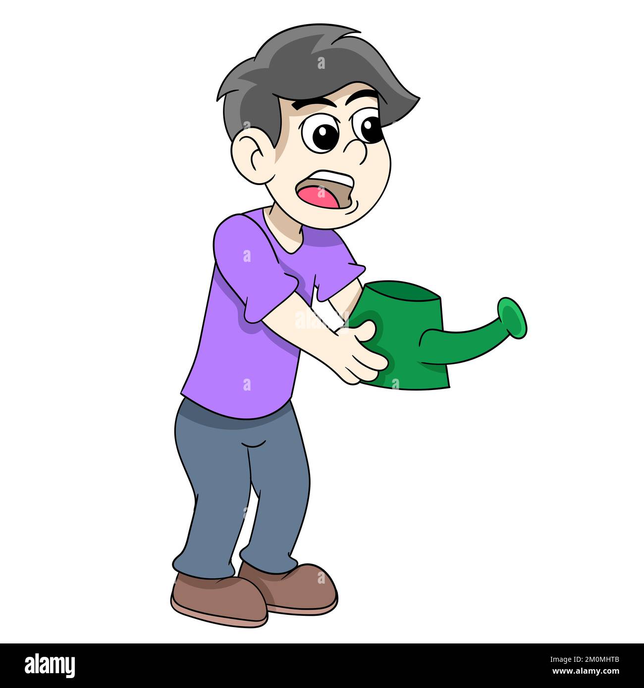 illustration d'un garçon nerveux arroser les plantes Illustration de Vecteur