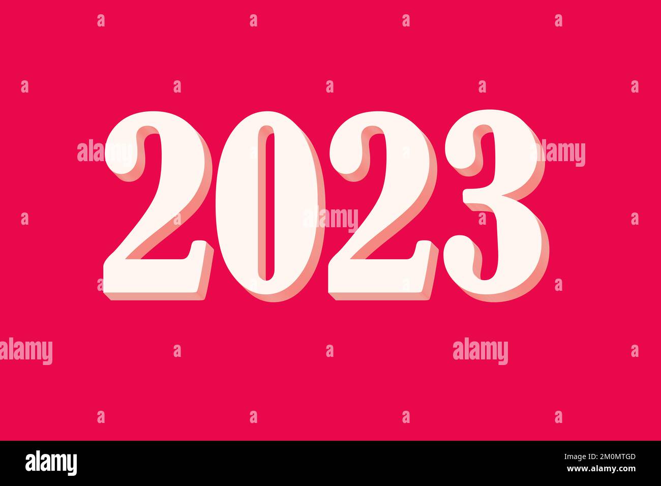 Calendrier 2023. Date du nouvel an 2023 sur le fond de via Magenta, 3D, isoler, maquette, copier l'espace. Carte de Noël tendance et élégante. Banque D'Images