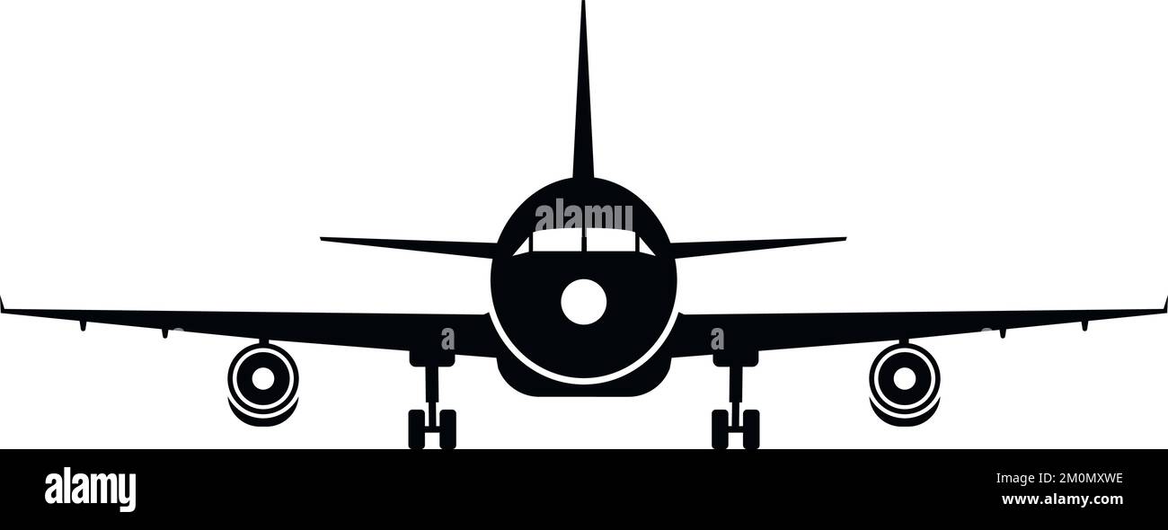 Vue avant de la silhouette d'un avion noir. Symbole de plan Illustration de Vecteur
