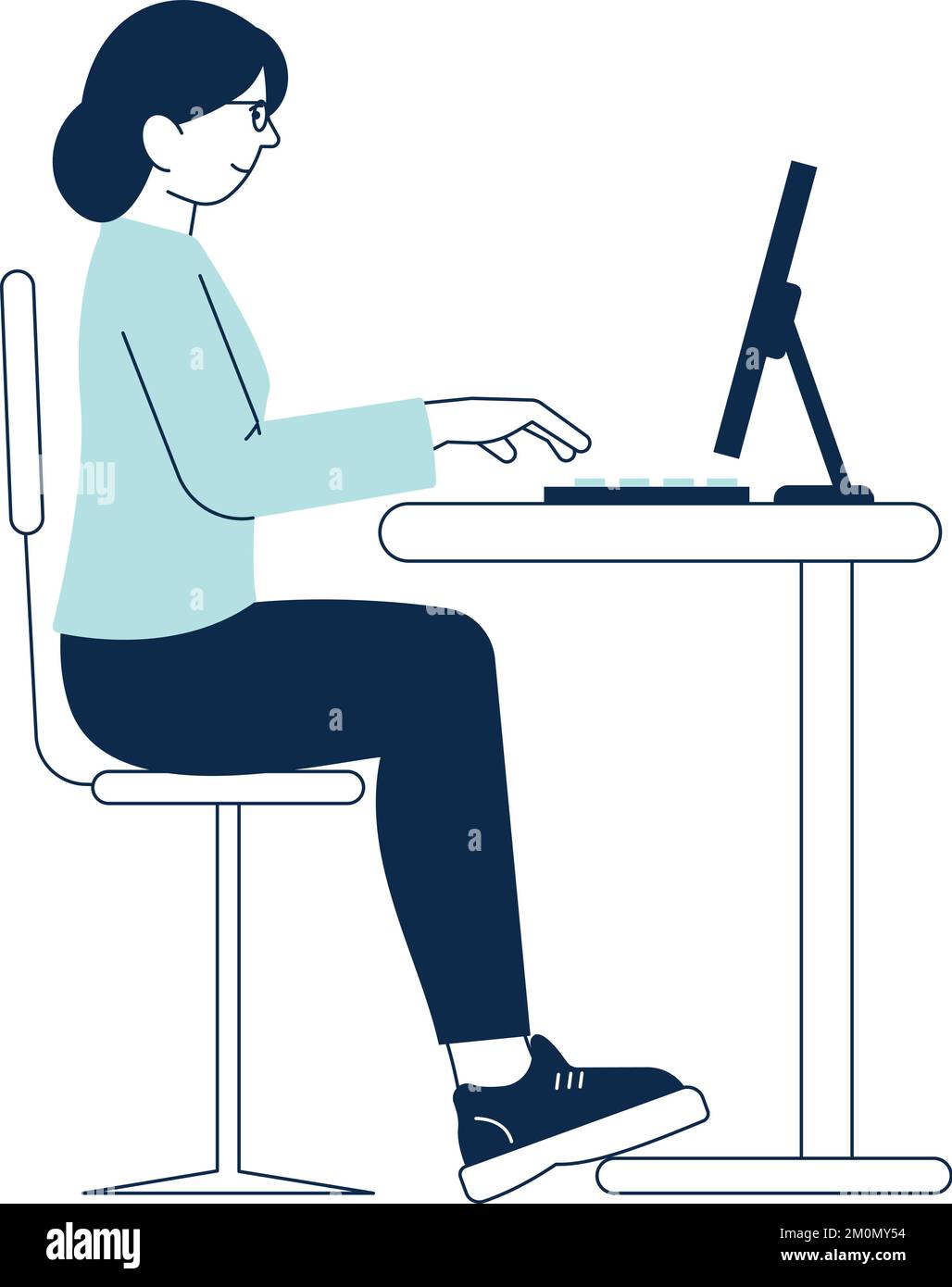Femme travaillant dans une posture assise confortable. Bonne posture Illustration de Vecteur