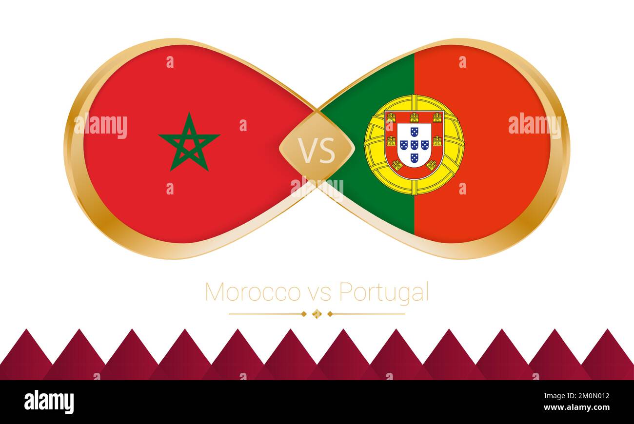 Le Maroc contre le Portugal, icône en or pour le match de football 2022, en quarts de finale. Illustration vectorielle. Illustration de Vecteur