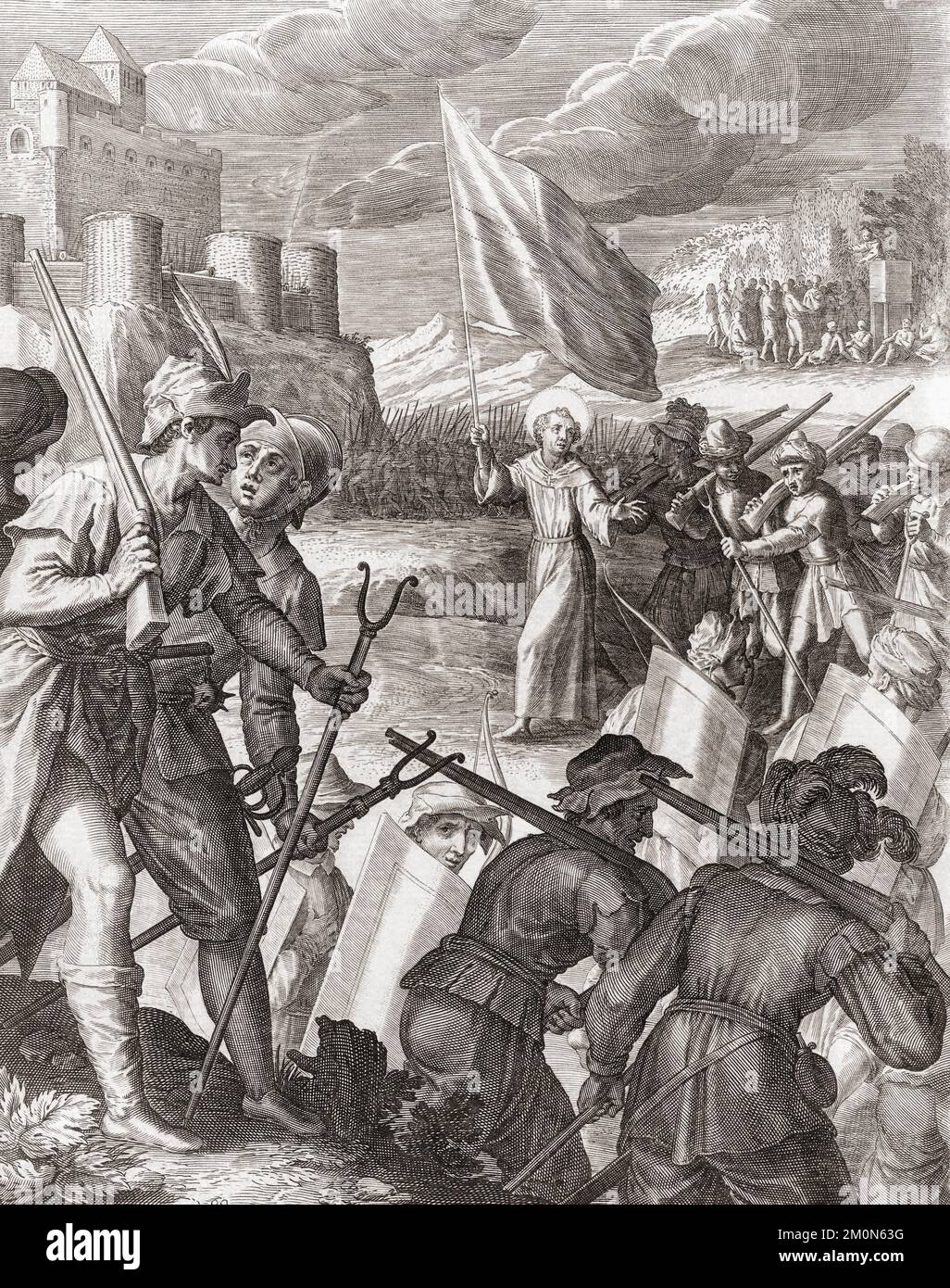 Saint Jean de Capistrano dirige les troupes hongroises contre les Ottomans au siège de Belgrade. Saint Jean de Capistrano. En italien, Giovanni da Capistrano, 1386 – 1456. Prêtre franciscain italien. Banque D'Images