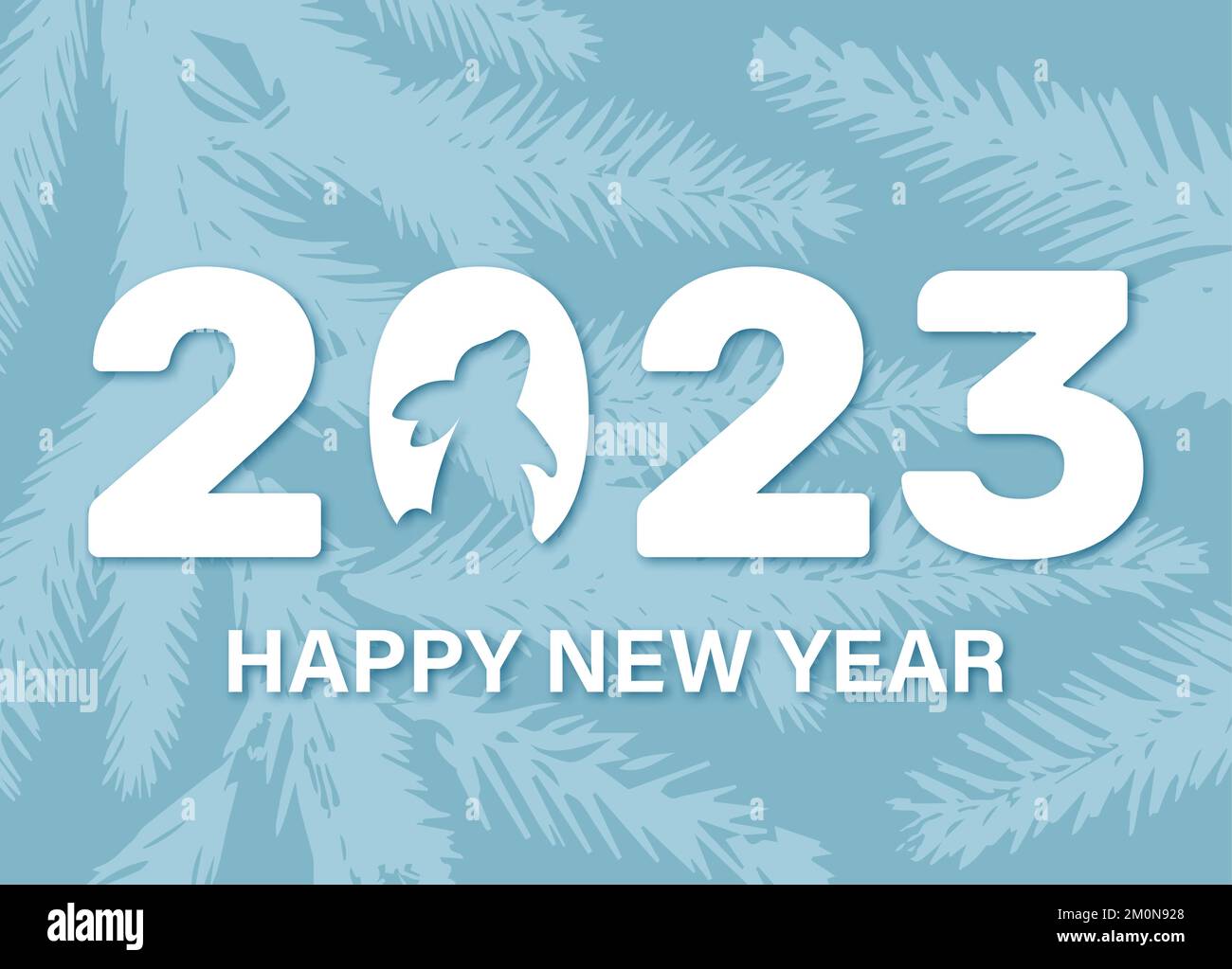 Bonne Année. 2023 année du signe du zodiaque de lapin. Inscription blanche avec un lapin sculpté sur fond bleu. Illustration vectorielle. Illustration de Vecteur