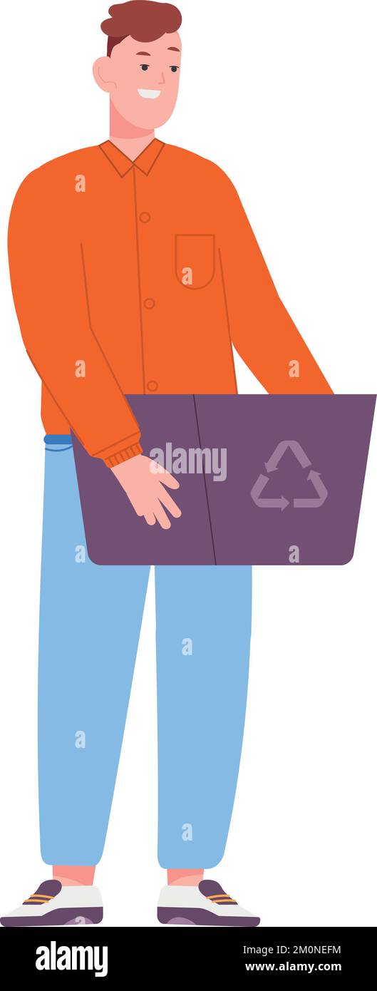 Homme recyclant les déchets. Tri des déchets. Environnement écologique isolé sur fond blanc Illustration de Vecteur