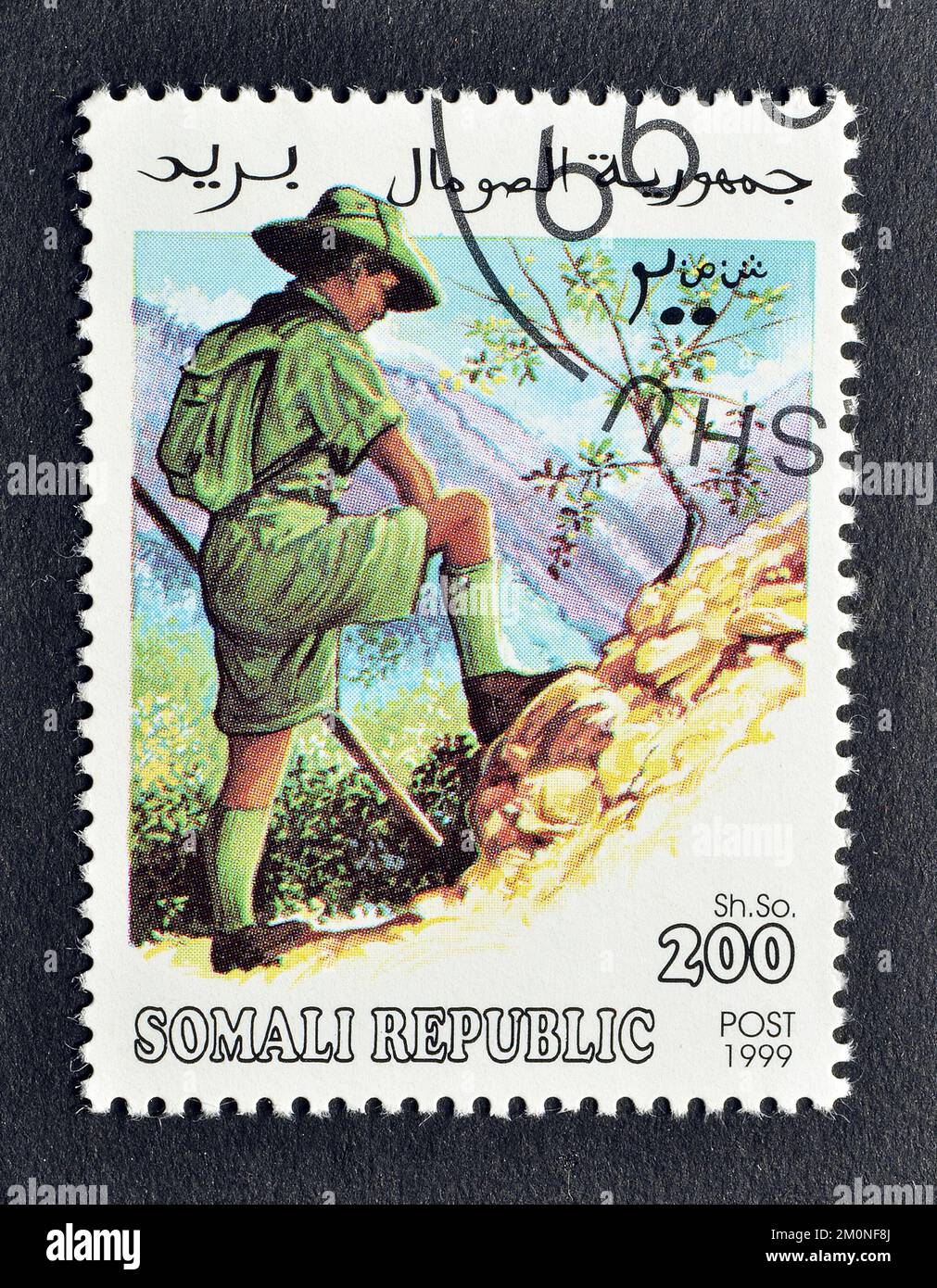 Timbre-poste annulé imprimé par la République somalienne, qui montre Scouts, vers 1999. Banque D'Images