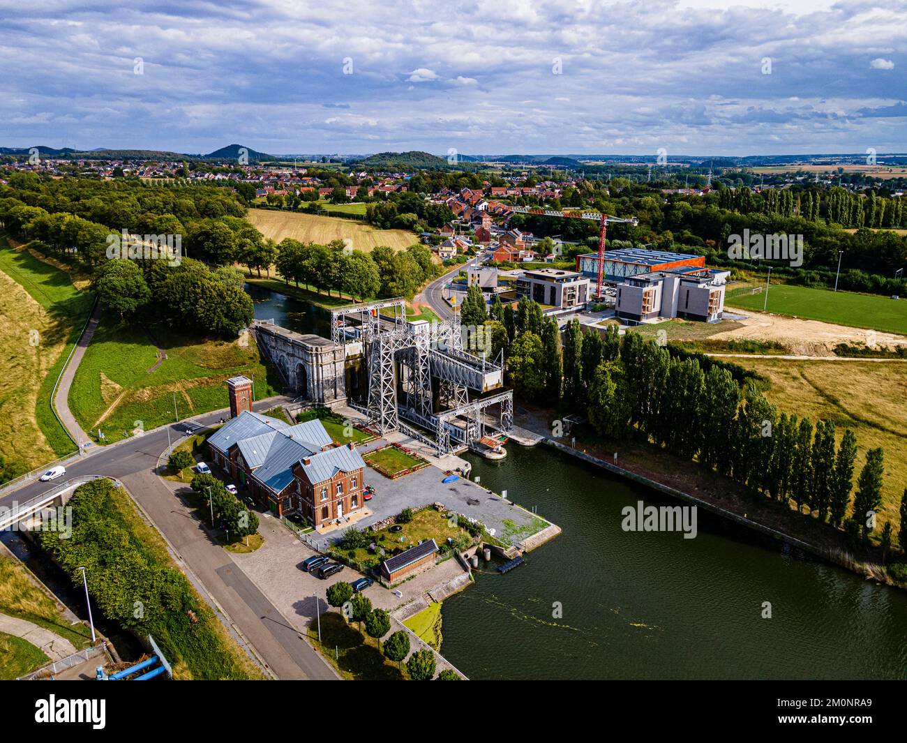 Antenne de l'ascenseur Houdeng-G?gnies n° 1, site classé au patrimoine mondial de l'UNESCO ascenseurs pour bateaux sur le canal du Centre, la Louviere, Belgique, Europe Banque D'Images