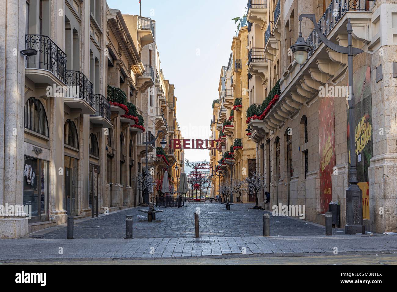 Paysage de rue de Beyrouth à l'heure de Noël, Liban Banque D'Images