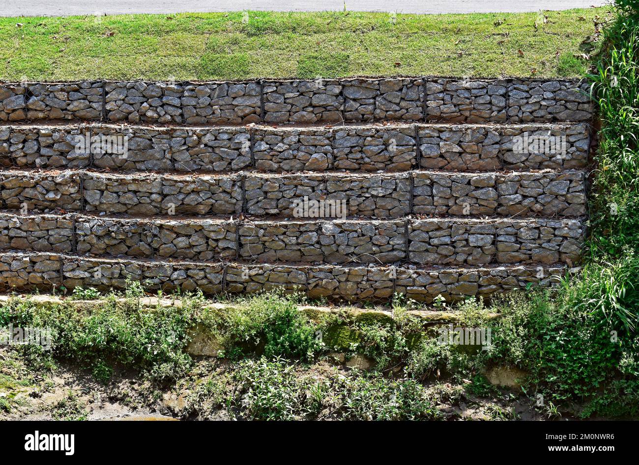 Les travaux de confinement sur les rives de la rivière ont pour résultat à Petropolis, Rio de Janeiro, Brésil Banque D'Images