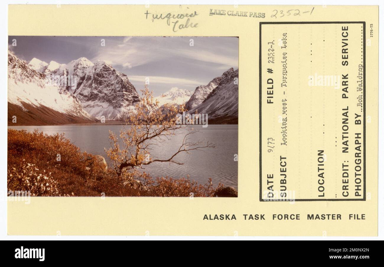 Vue sur l'ouest - Turquoise Lake. Photographies du Groupe de travail de l'Alaska Banque D'Images