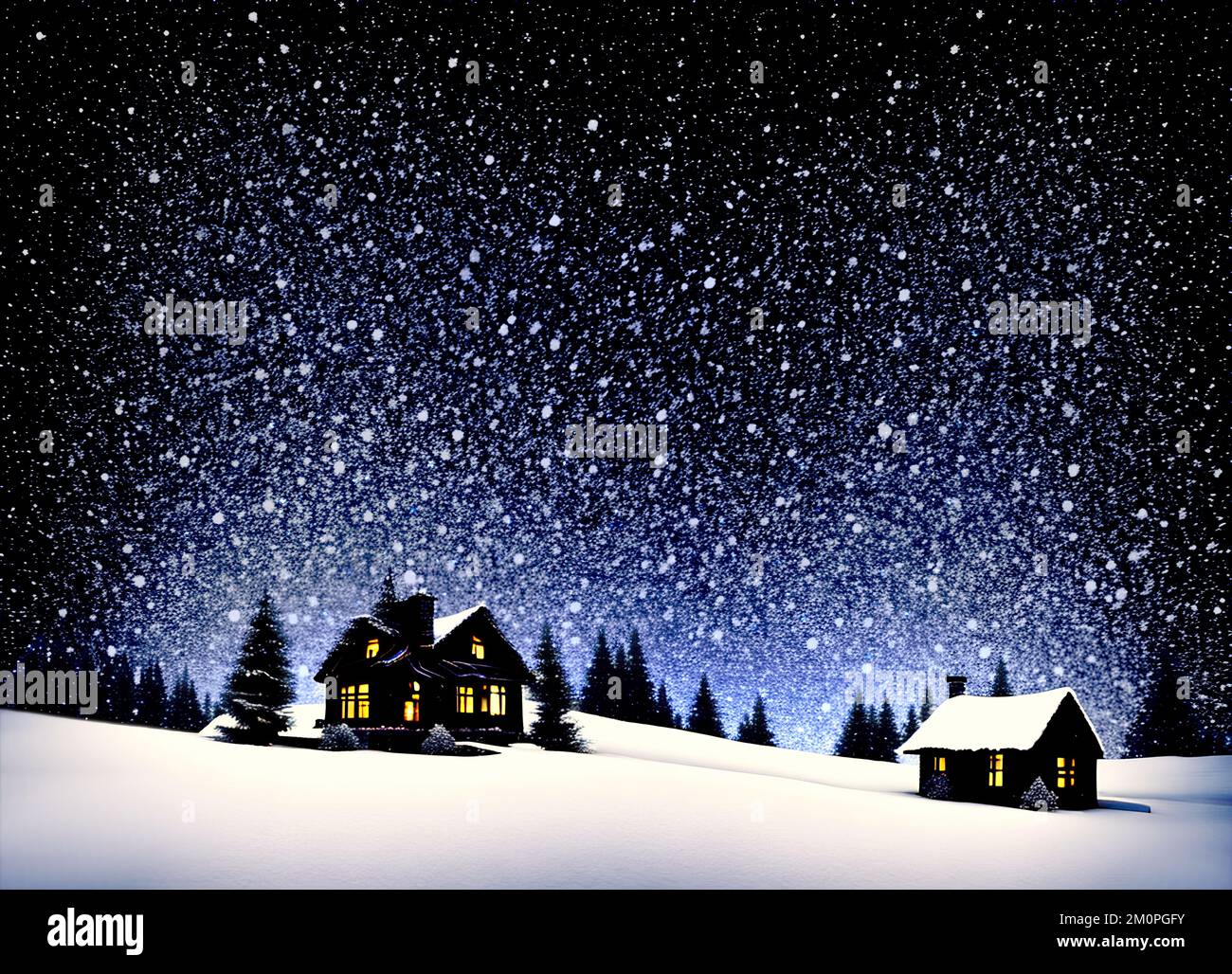 Paysage d'hiver de nuit - illustration numérique Banque D'Images