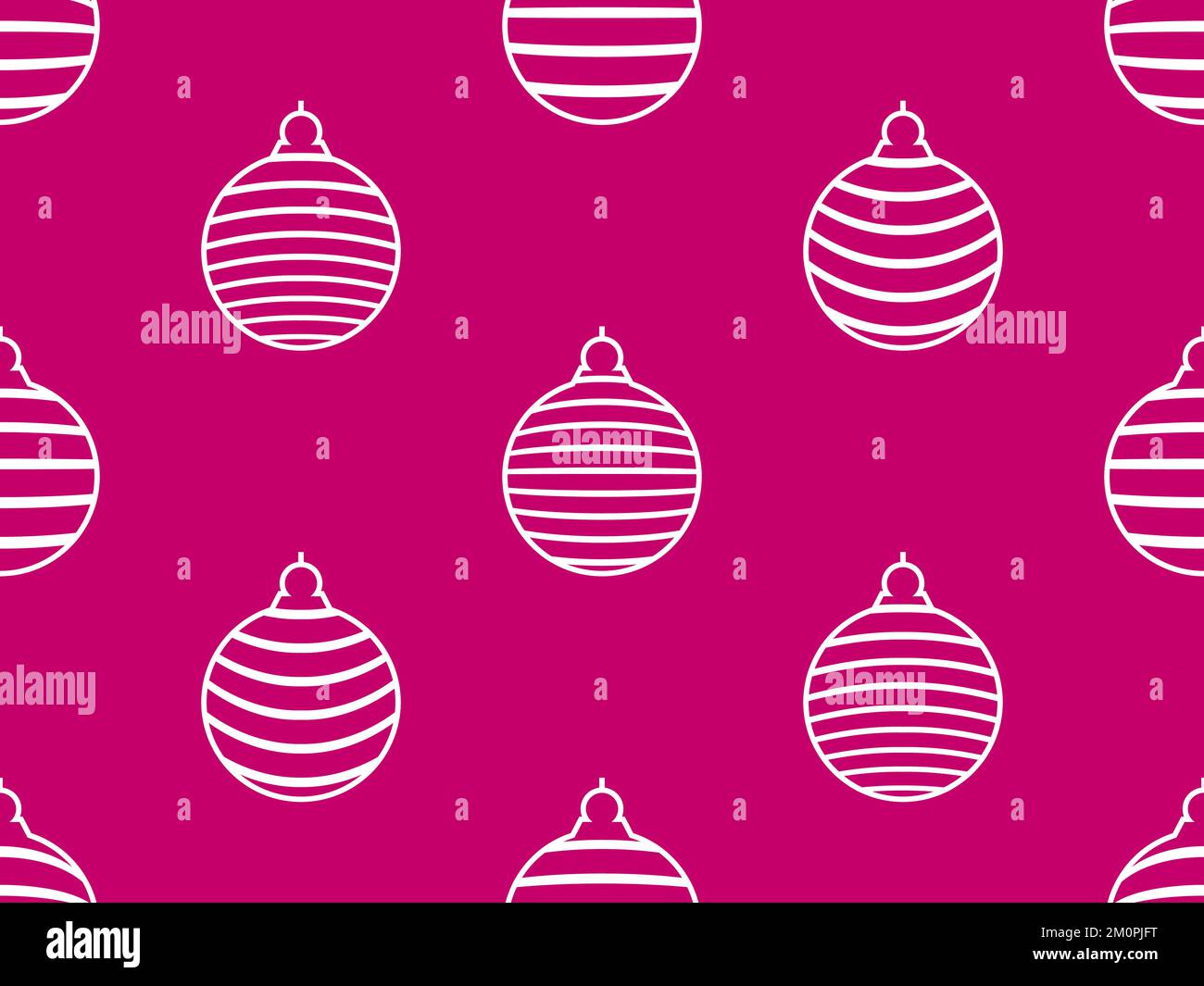 Motif sans couture avec contours blancs de boules de Noël sur fond Viva magenta. Contour de boules de Noël blanches à rayures. Motif Noël pour greeti Illustration de Vecteur