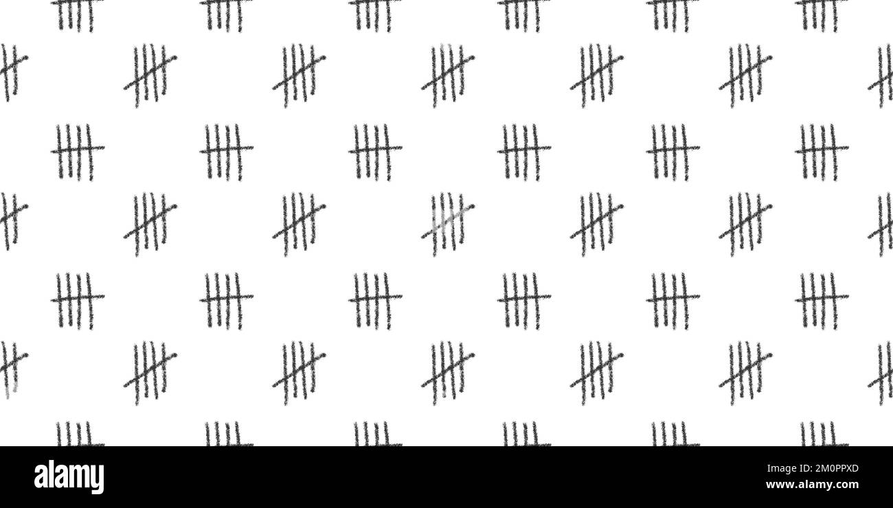 Le motif de tally du charbon est sans couture. Panneaux de comptage de jour sur le fond du mur de la prison. Papier de raclage ou d'emballage, motif toile. Illustration vectorielle dessinée à la main Illustration de Vecteur