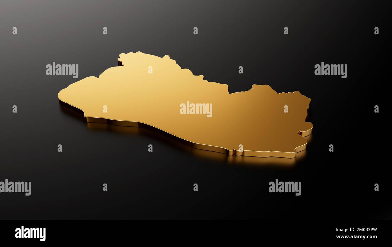 En 3D, une carte d'El Salvador en or brillant sur fond noir - concept de voyage et de vacances Banque D'Images