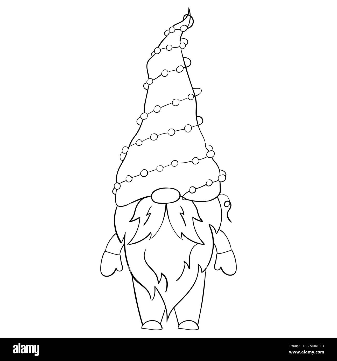 Gnome de Noël de dessin animé pour les livres de coloriage. Design linéaire pour les livres de coloriage pour enfants. Illustration de Vecteur