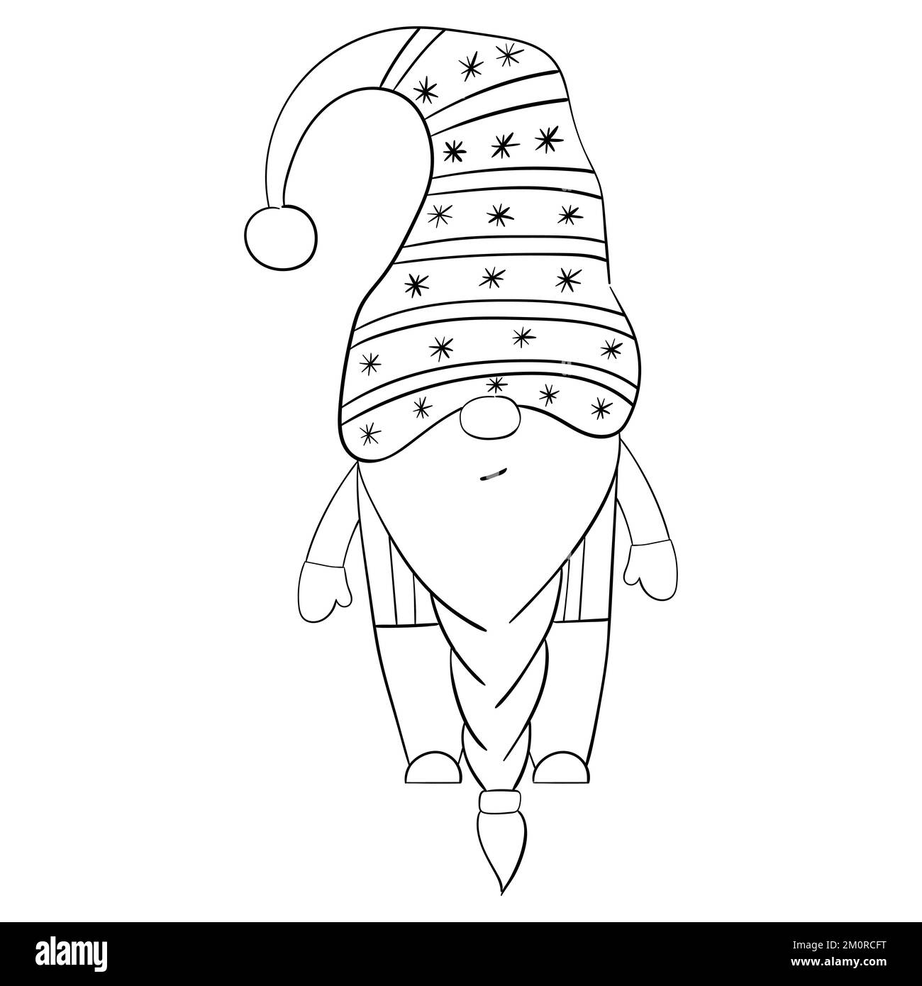 Gnome de Noël de dessin animé pour les livres de coloriage. Design linéaire pour les livres de coloriage pour enfants. Illustration de Vecteur