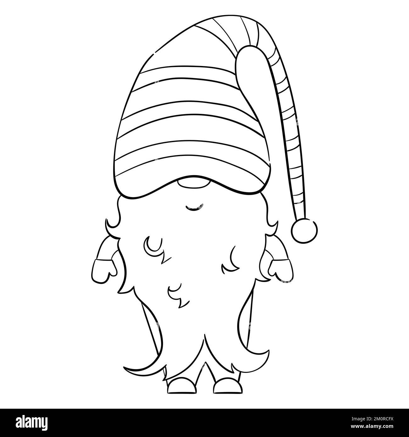 Gnome de Noël de dessin animé pour les livres de coloriage. Design linéaire pour les livres de coloriage pour enfants. Illustration de Vecteur