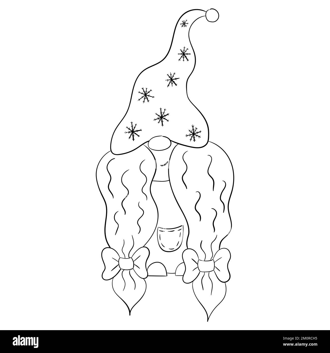 Dessin animé Noël gnome fille pour livre de coloriage. Design linéaire pour les livres de coloriage pour enfants. Illustration de Vecteur