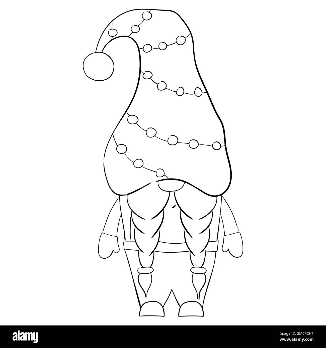 Gnome de Noël de dessin animé pour les livres de coloriage. Design linéaire pour les livres de coloriage pour enfants. Illustration de Vecteur