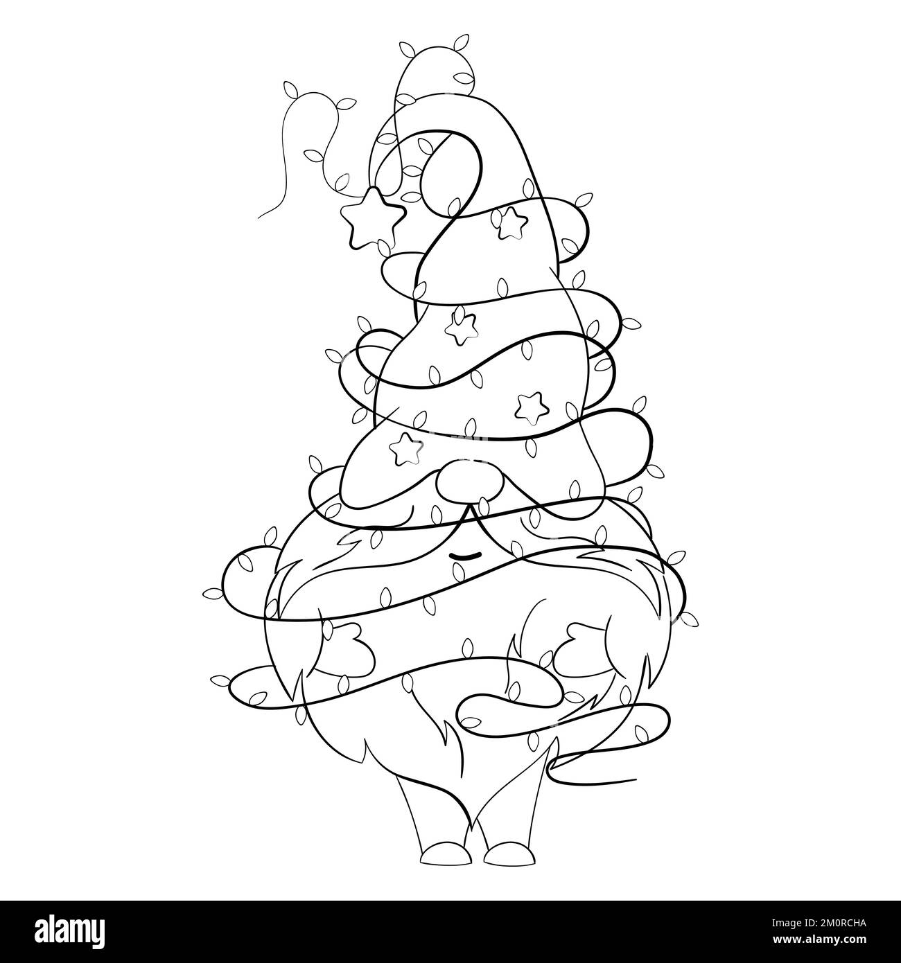 Gnome de Noël avec guirlande de Noël pour livre de coloriage. Design linéaire pour les pages de coloriage des enfants. Illustration de Vecteur