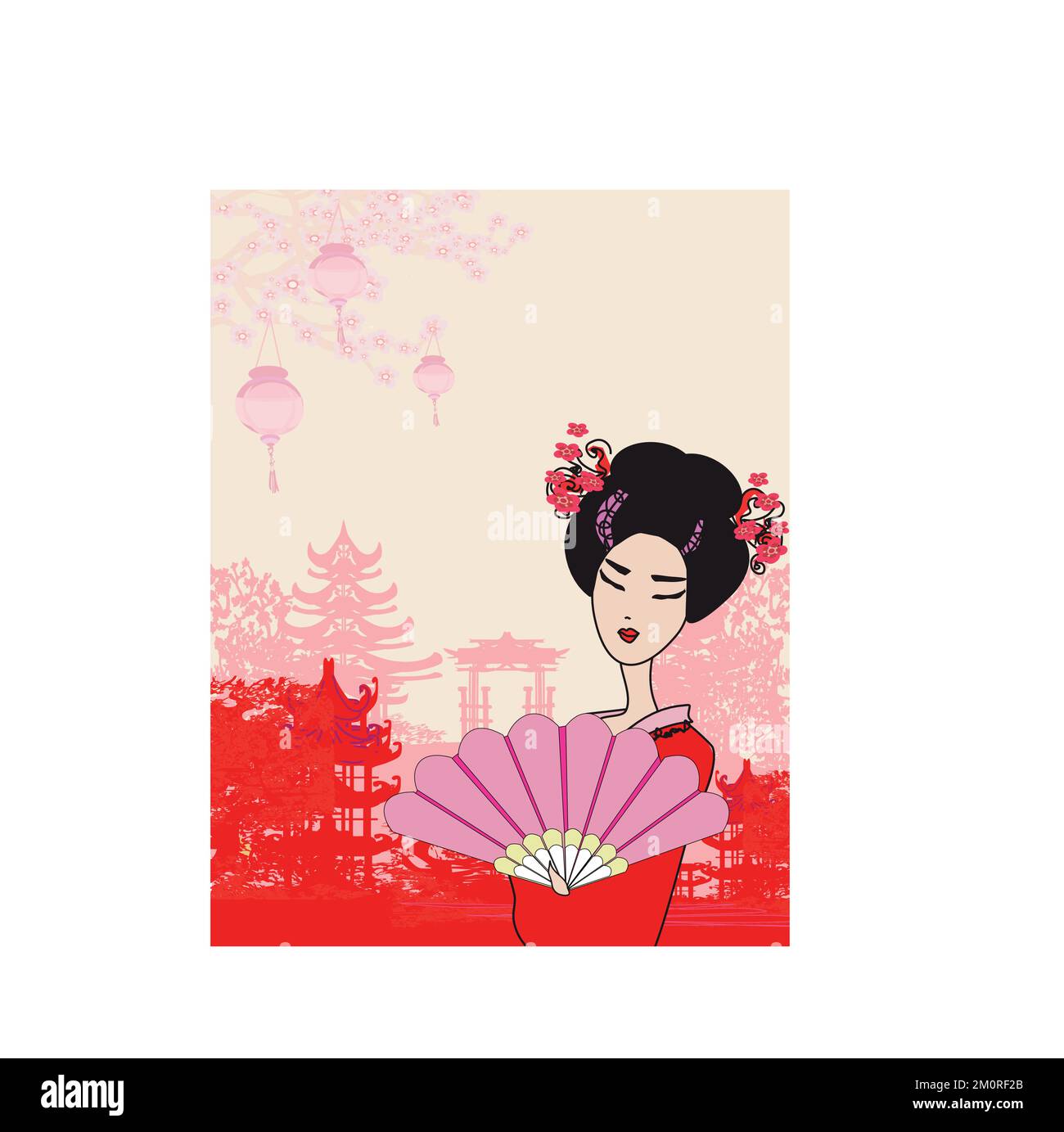 Paysage abstrait avec fille asiatique - célébration du nouvel an chinois Illustration de Vecteur