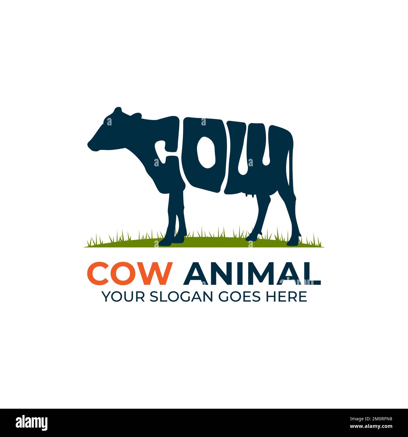 Logo animal de vache dessin vectoriel, logo avec texte de déformation dans la forme d'une illustration d'animal de vache Illustration de Vecteur