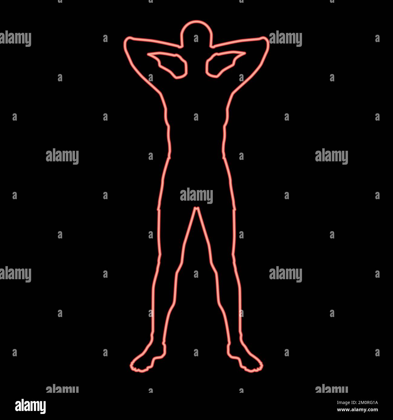Neon concept Relax sportif faire de l'exercice homme tient les mains derrière la tête iconrouge couleur vecteur illustration image plat style lumière Illustration de Vecteur