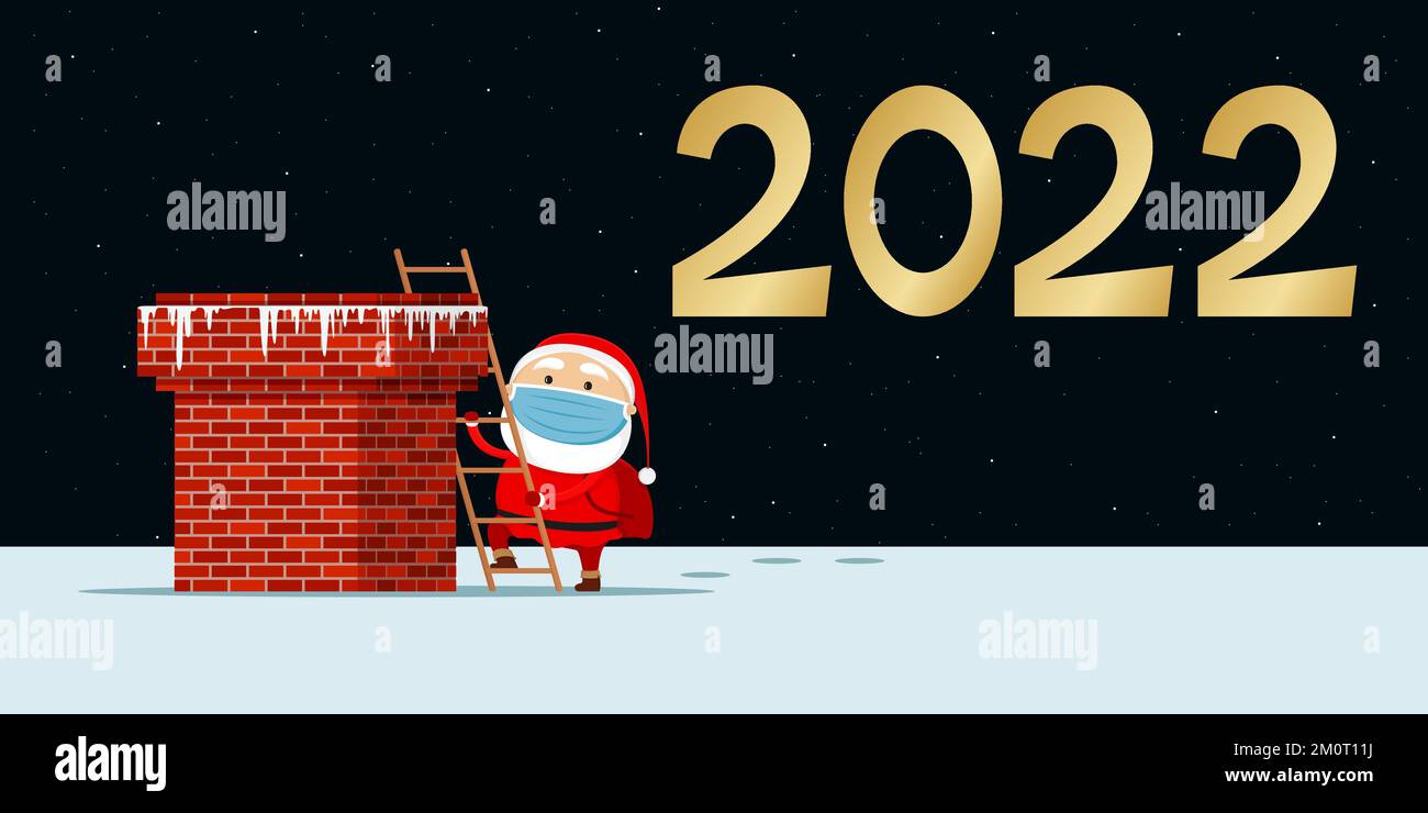 Santa dans la cheminée d'escalade de masque. Illustration vectorielle. Illustration de Vecteur