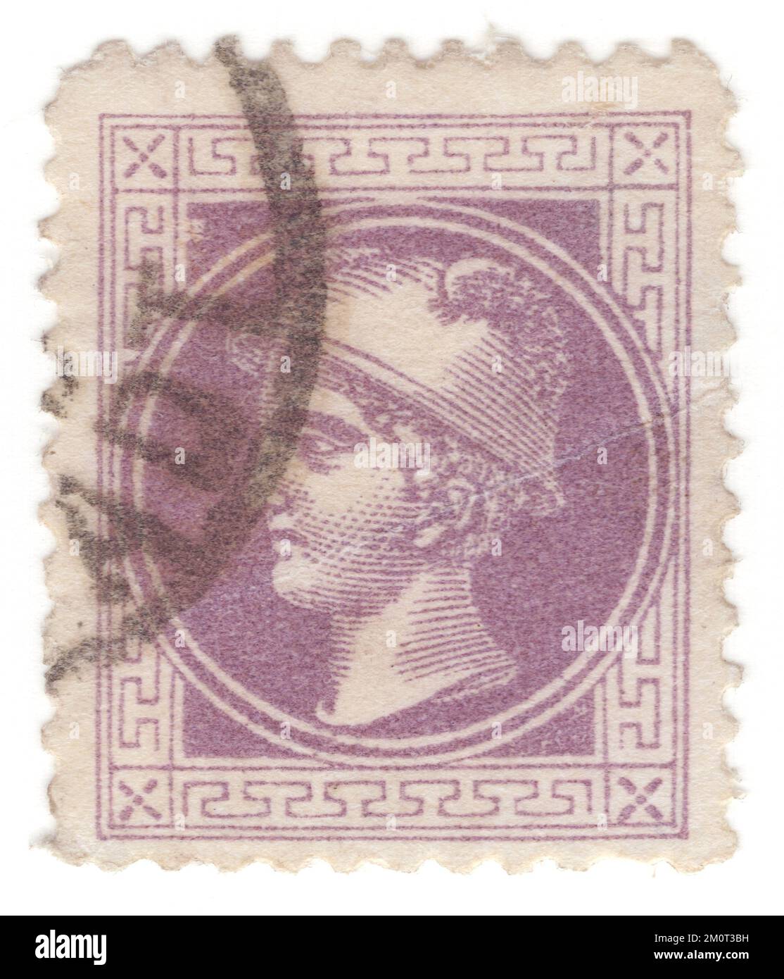 AUTRICHE — 1874: Un timbre de journal violet kreuzer de 1. Tête stylisée du dieu Mercure (Hermes) dans un cadre carré avec ornement grec classique Banque D'Images