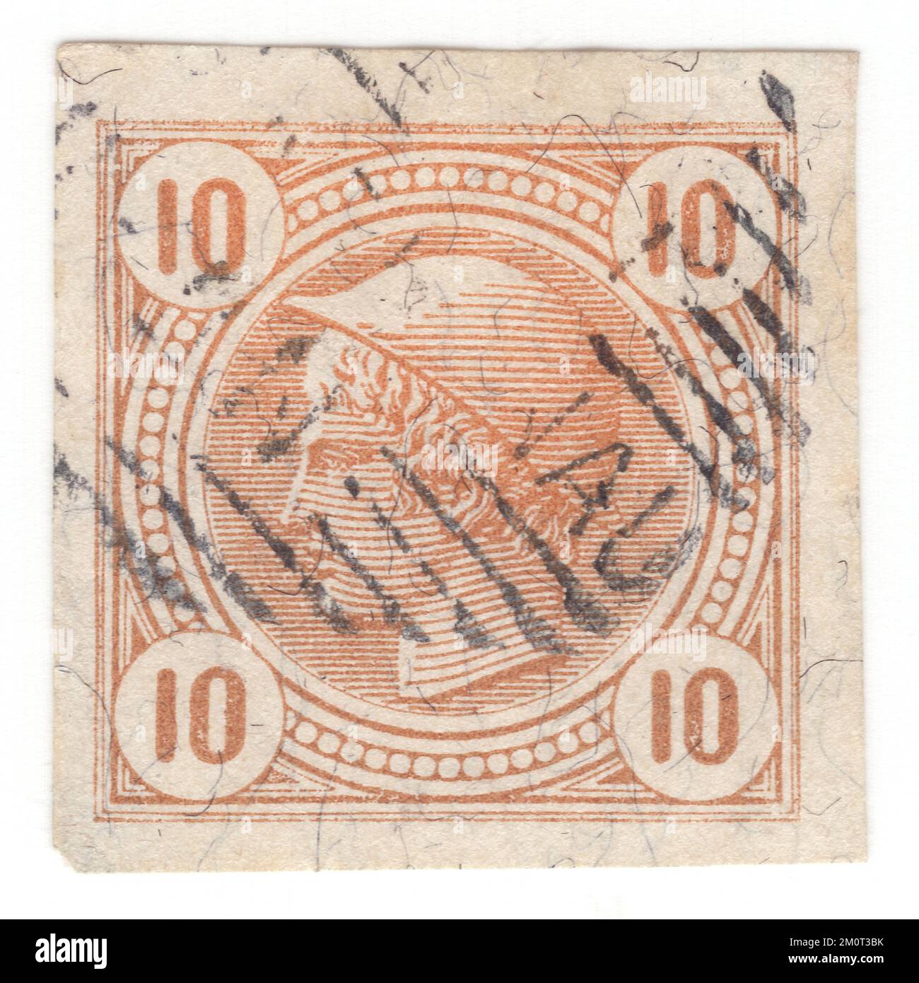 AUTRICHE — 1899: Un timbre brun heller de 10. Tête stylisée du dieu Mercure (Hermes) dans un cadre circulaire Banque D'Images