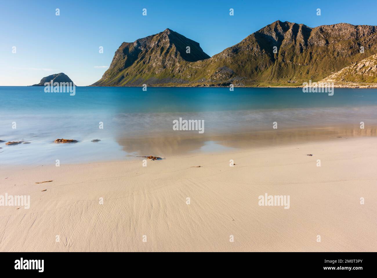 Norvège, Comté de Nordland, îles Lofoten, plage Haukland Banque D'Images