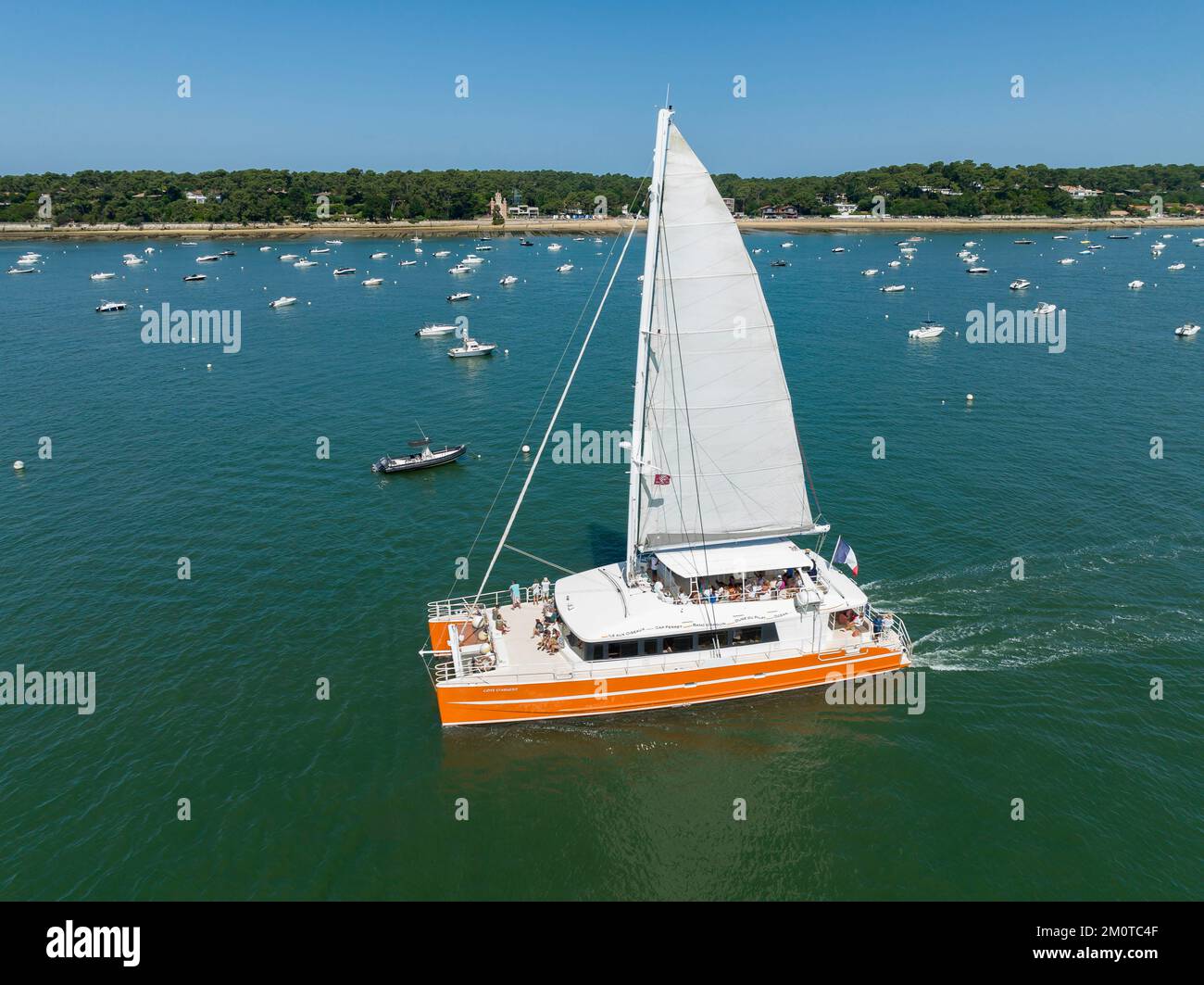 France, Gironde, bassin d'Arcachon, navette maritime, UBA (Union des Boatmen d'Arcachon) (vue aérienne) Banque D'Images