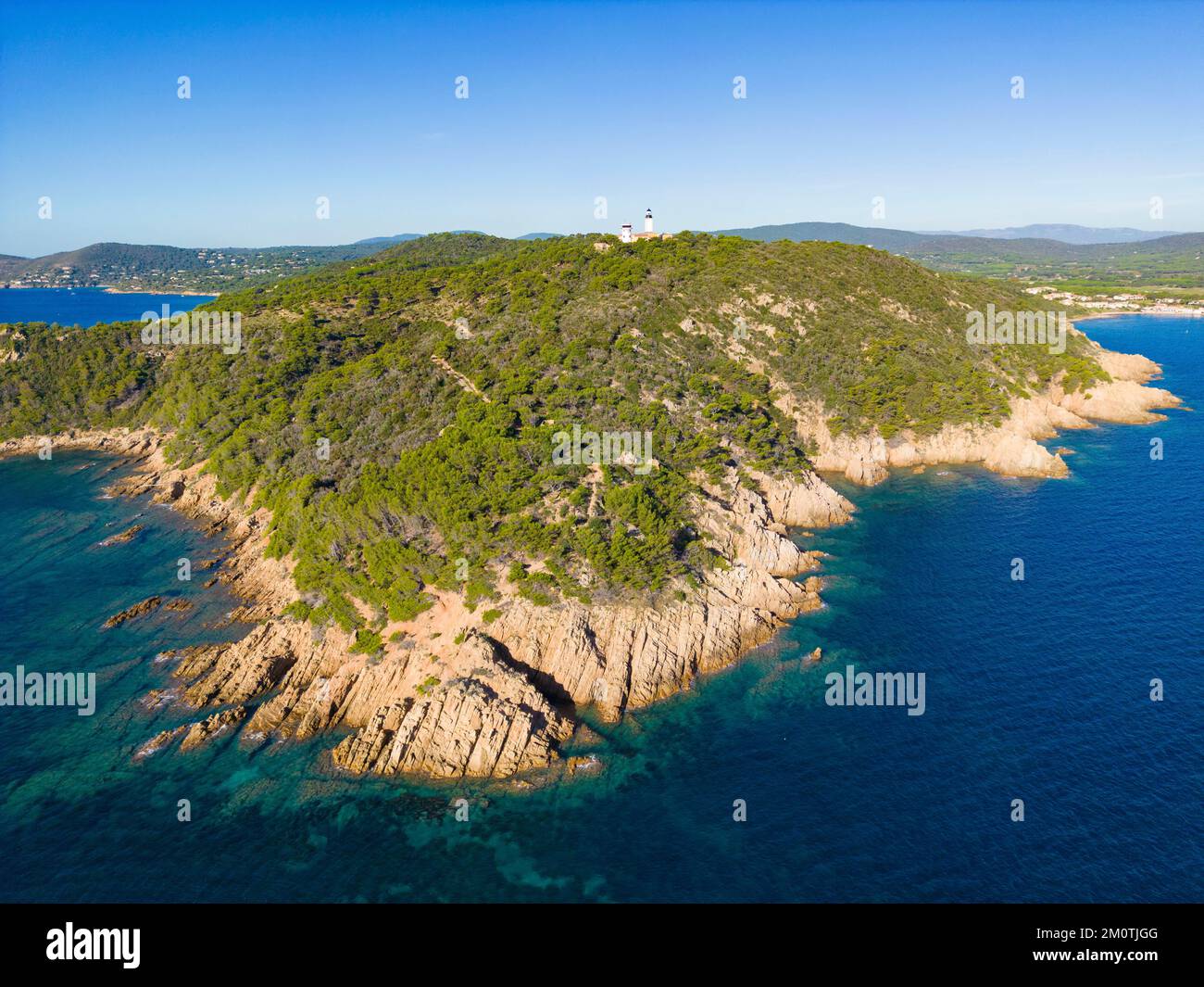 France, Var, presqu'île de Saint Tropez, la Croix Valmer, Cap Lardier (vue aérienne) Banque D'Images