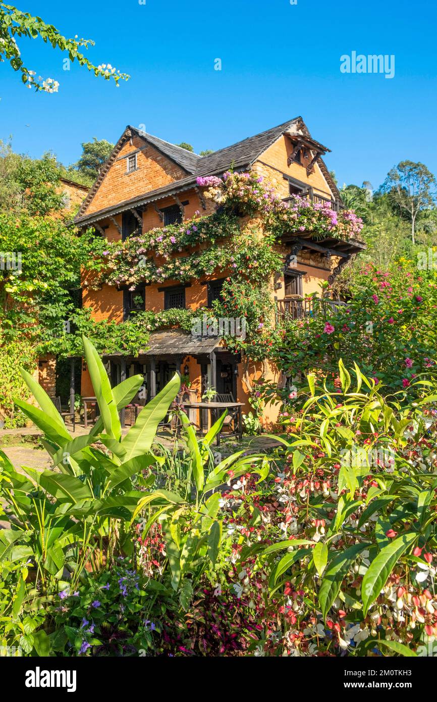 Népal, Nuwakot, hôtel écologique la célèbre ferme, rénové dans une ancienne ferme Banque D'Images