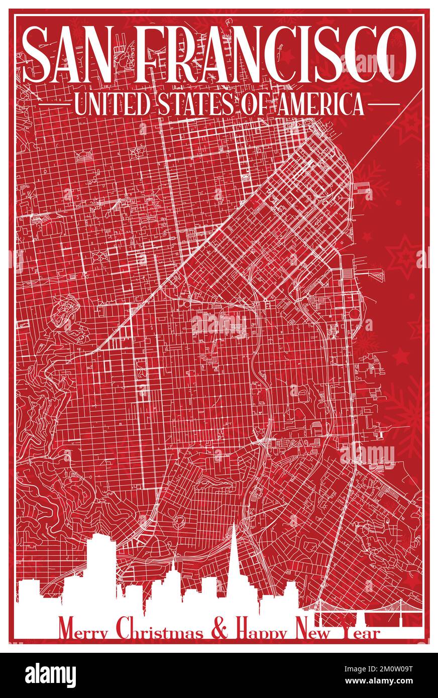 Carte postale de Noël du centre-ville de SAN FRANCISCO, ÉTATS-UNIS D'AMÉRIQUE Illustration de Vecteur
