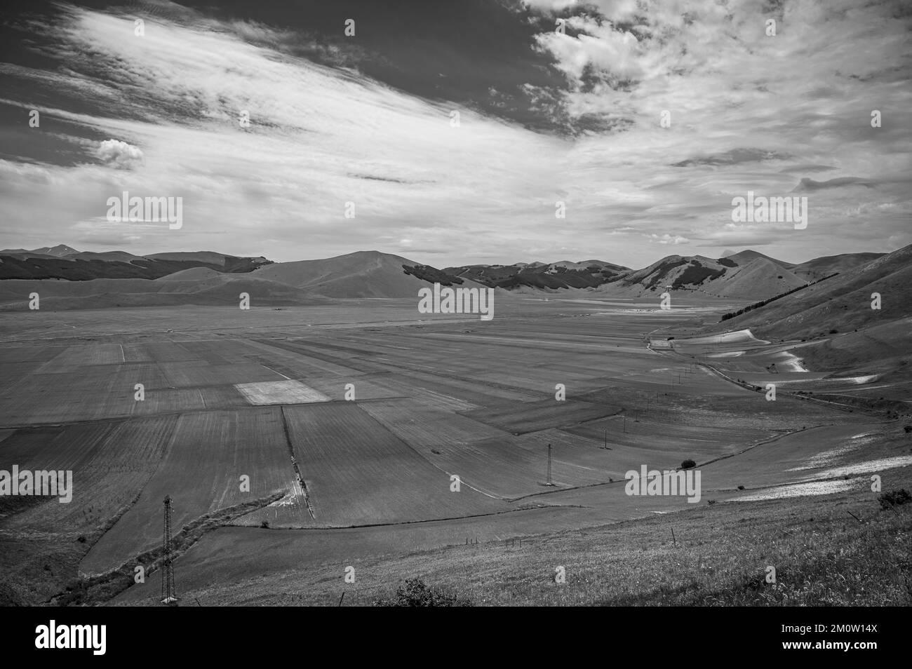 Castelluccio di Norcia. Images en noir et blanc. Banque D'Images