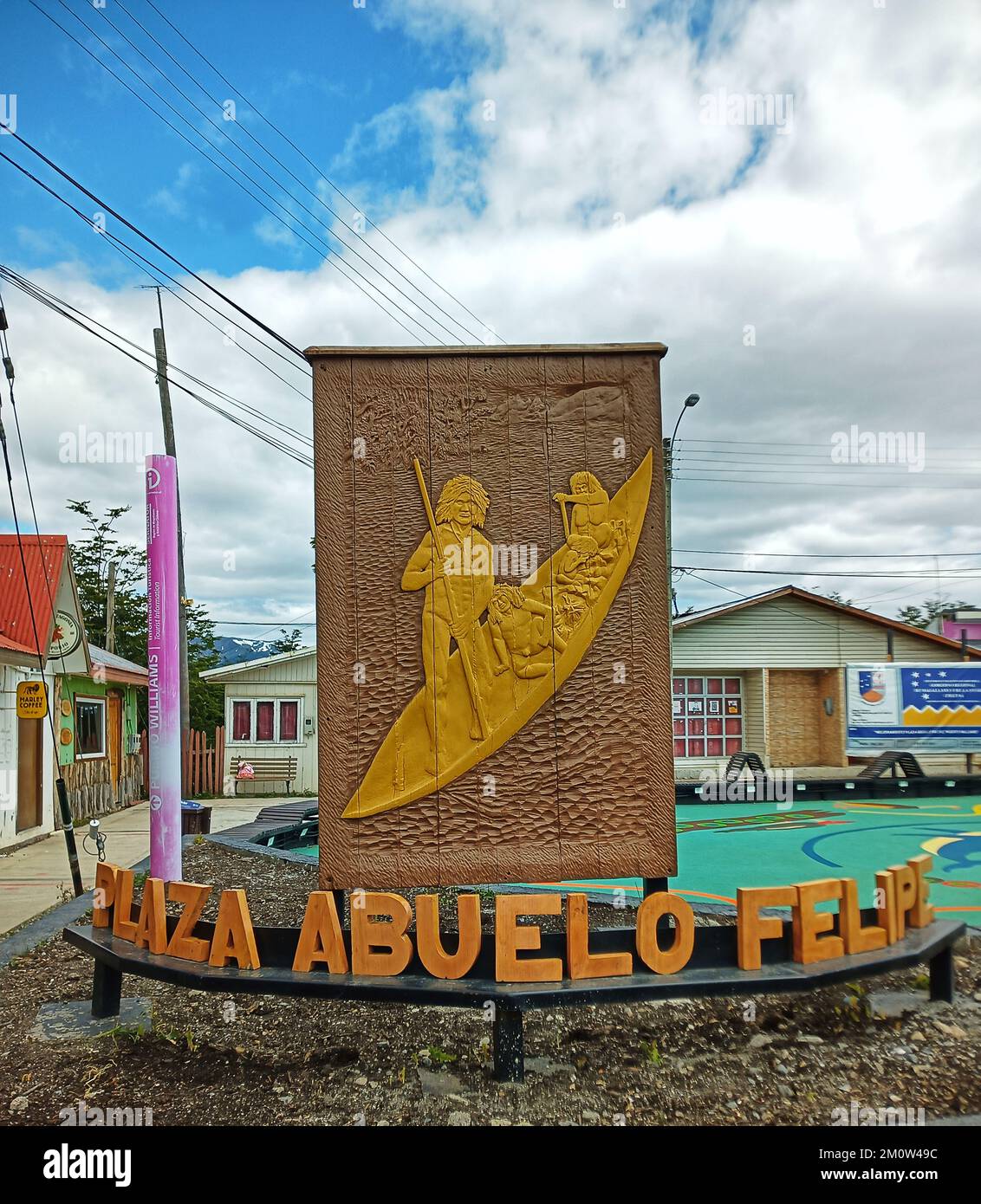 plaza abuelo felipe, Puerto Williams, l'île de Navarino, Tierra del Fuego, rues à puerto williams, chili, puerto williams, antactica, Banque D'Images