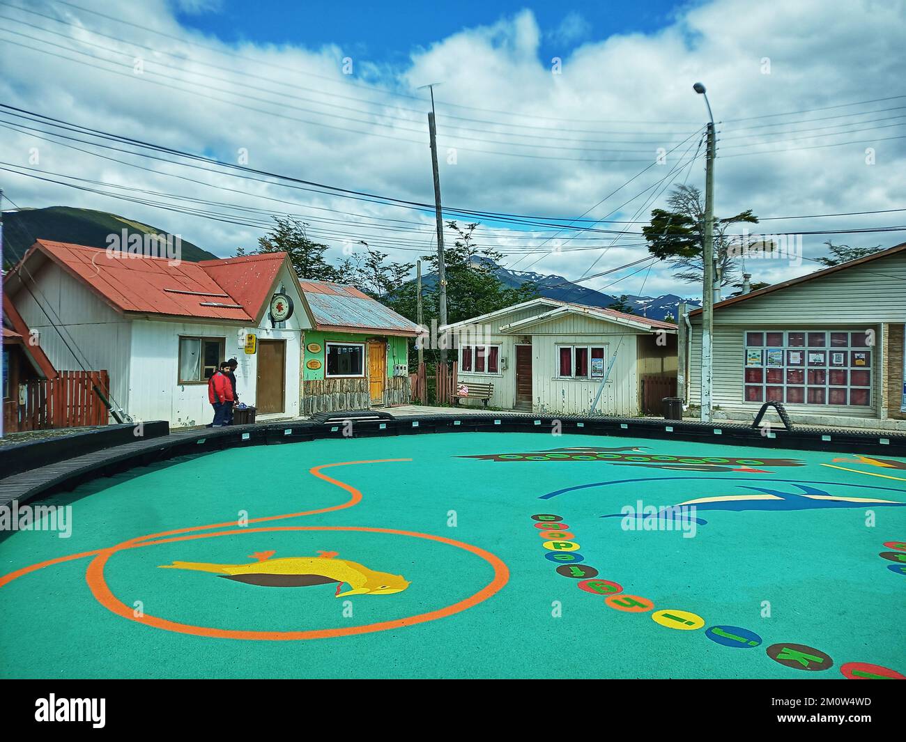 plaza abuelo felipe, Puerto Williams, l'île de Navarino, Tierra del Fuego, rues à puerto williams, chili, puerto williams, antactica, Banque D'Images