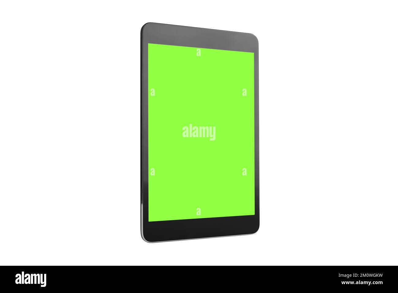 Maquette de tablette numérique avec écran Chroma Key isolé sur fond blanc, basée sur un concept de conception sans cadre et de prise de vue en studio de haute qualité Banque D'Images