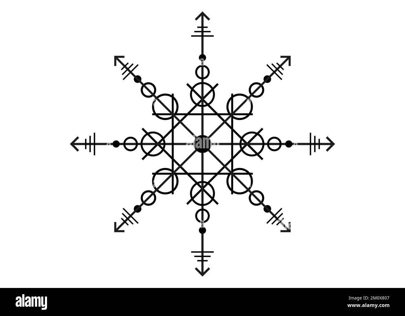 sceau sacré d'énergie puissante, sigil pour la protection avec des formes géométriques et des flèches mystiques, symbole de tatouage noir vectoriel isolé sur le backgroun blanc Illustration de Vecteur