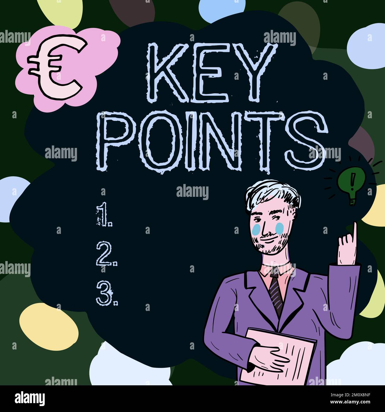 Affiche textuelle indiquant les points clés. Mot pour l'information la plus importante qui est dit ou écrit Banque D'Images