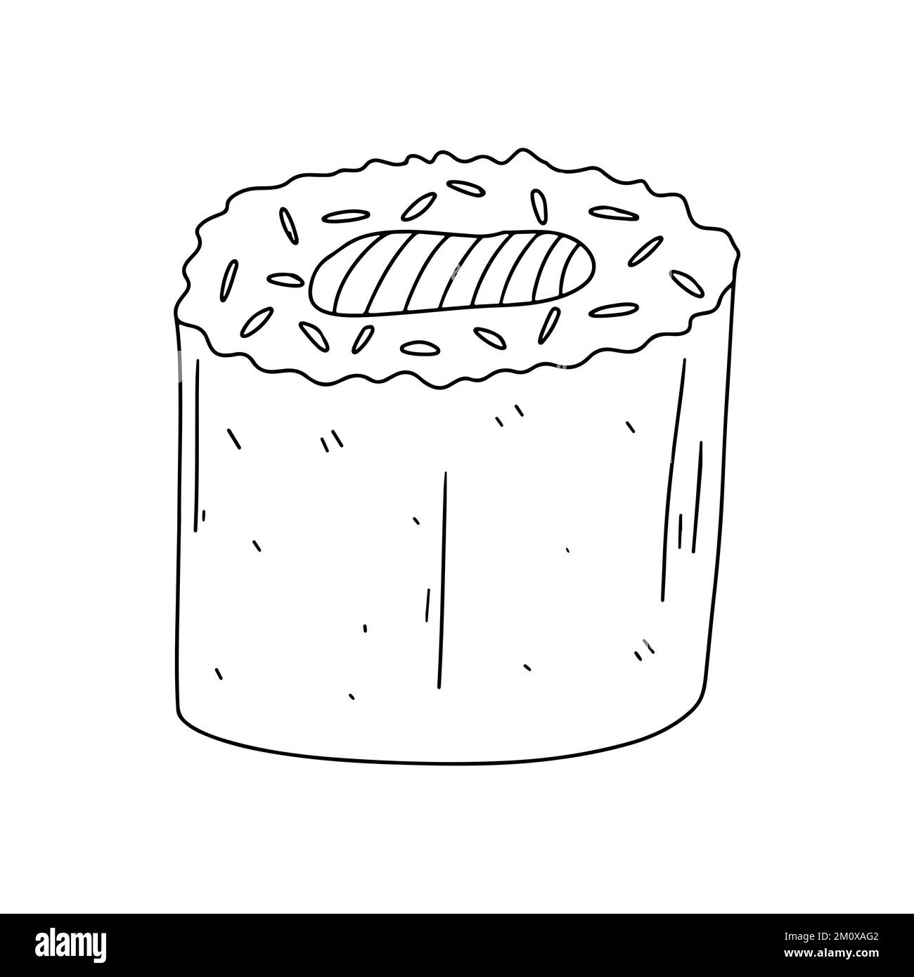 Roulez avec du saumon en forme de doodle dessiné à la main. Illustration vectorielle isolée sur fond blanc. Cuisine asiatique Illustration de Vecteur