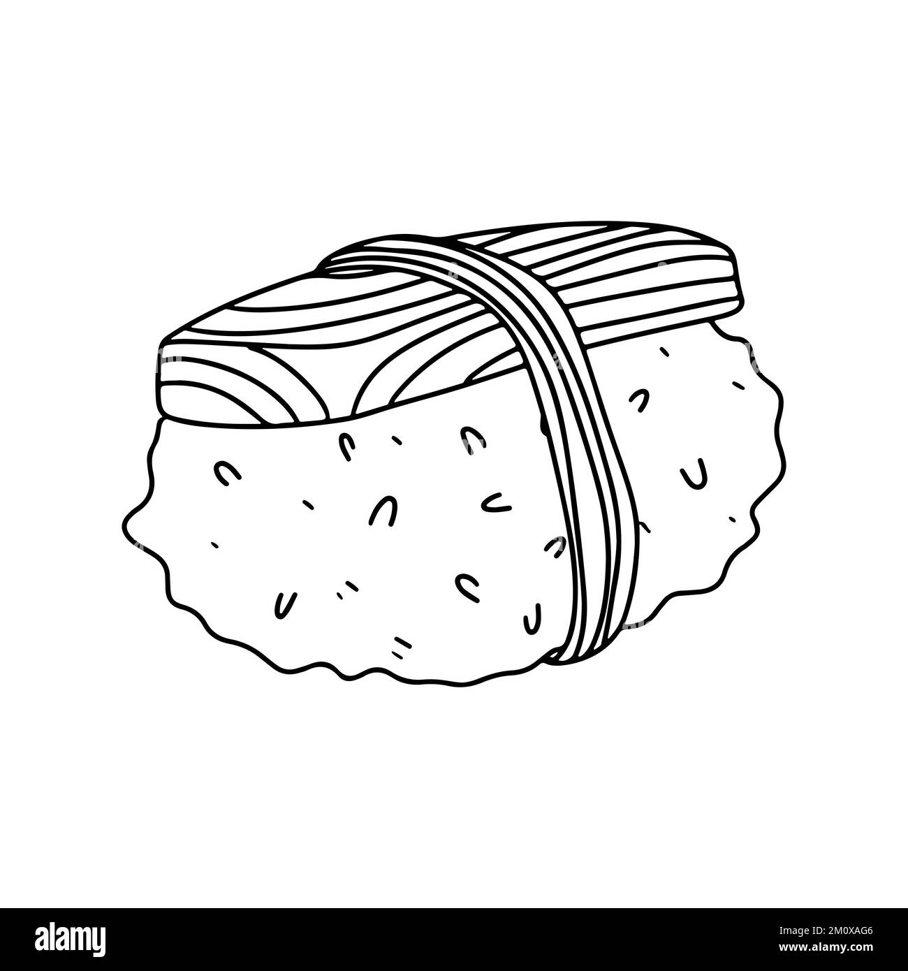 Sushi au saumon en forme de doodle dessiné à la main. Illustration vectorielle isolée sur fond blanc. Cuisine asiatique Illustration de Vecteur