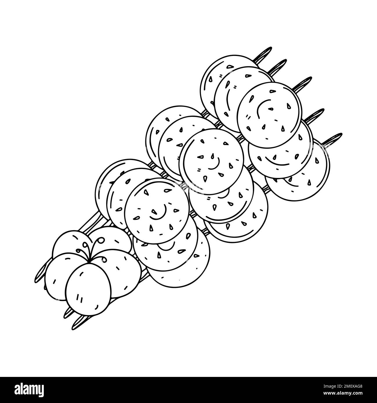 Boulettes de viande de bœuf frites en forme de doodle dessiné à la main. Cuisine thaïlandaise de rue. Illustration du vecteur de repas asiatique Illustration de Vecteur