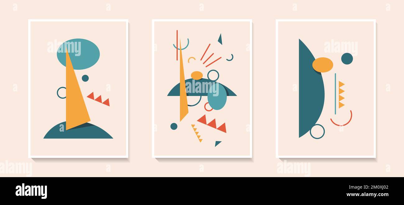 Ensemble de trois affiches abstraites dans un jeu de couleurs pour décorer la maison ou l'appartement dans le même style. Illustration de Vecteur